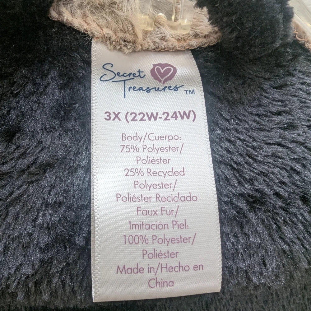 Sweet Treasure Black and Tan Faux Fur Trim Robe - Picture 2 of 2